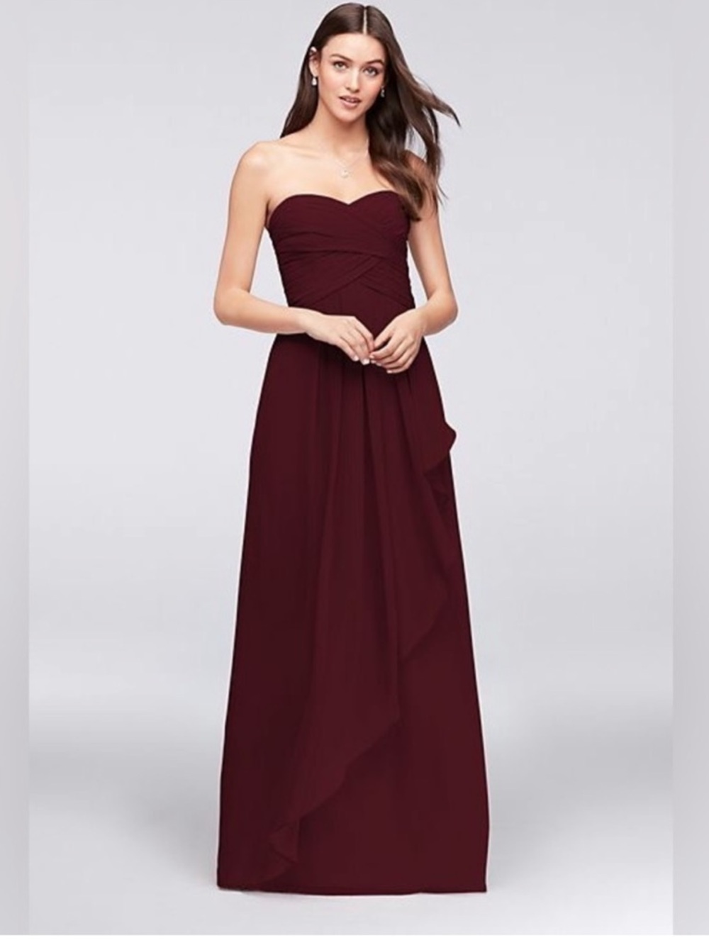 David's Bridal Strapless/Strap-on Sweetheart Burgundy Gown Size 4 NWT